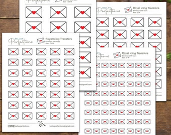 Love Letter Royal Icing Templates | Valentines Day | Envelope | Transfer Sheets | Printable | 4 sizes available | .5&quot;, .75&quot;, 1&quot; and 1.25&quot;