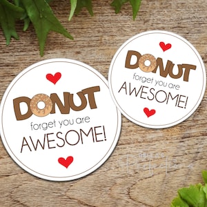 DONUT Vergeet dat je geweldig bent! Cookietag | Cadeaukaartje | 2 maten 2" en 2,5" cirkel | Koekjes- en cadeauzakjeskaarten | Digitaal downloaden