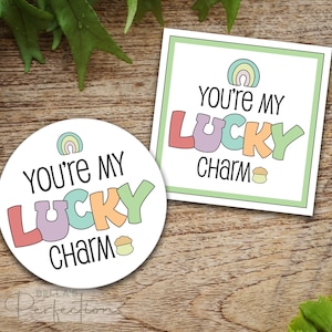 Etiqueta para galletas con amuletos de la suerte para el Día de San Patricio para imprimir / Eres mi amuleto de la suerte / 2 tamaños, 2 formas / Descarga digital