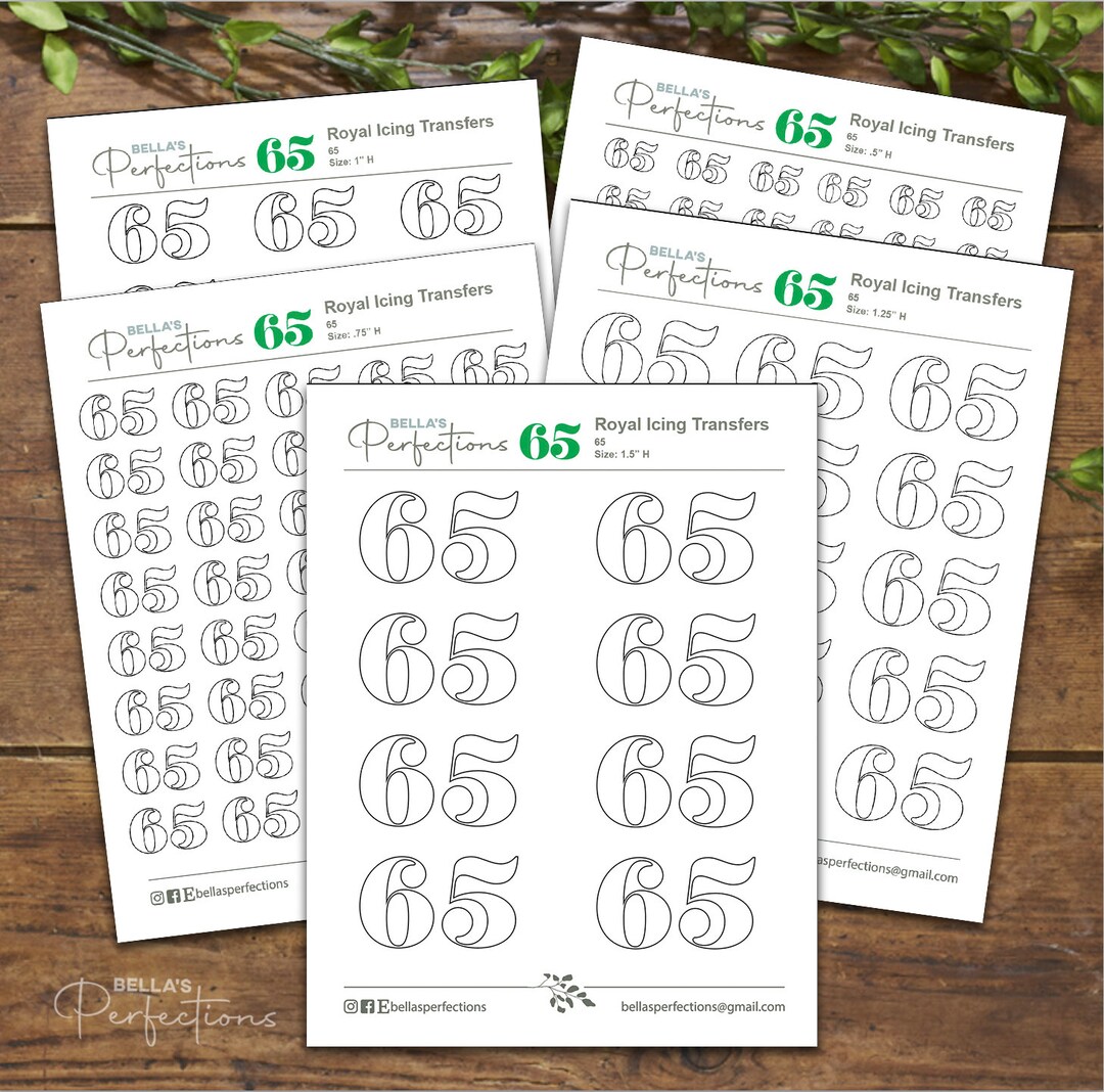 Icing Cut Numbers Number 65 Royal Icing Templates | Birthday | Anniversary | Transfer ...