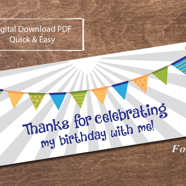 Birthday Thank You Digital Download Cookie Bag Topper, Party Favor Goodie Bag Topper, PYO, 2 different sizes included