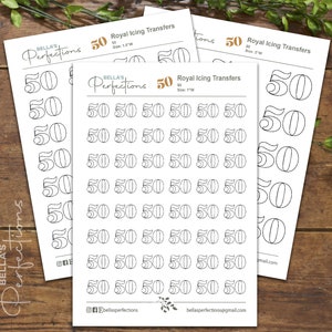 Number 50 Royal Icing Templates | Birthday | Golden Anniversary | Transfer Sheets | Printable | 3 sizes available | 1&quot;, 1.5&quot; and  2&quot;