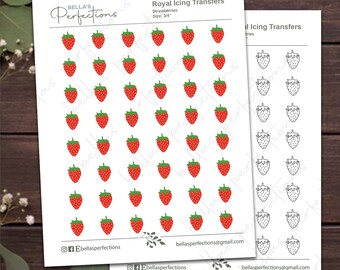 Erdbeer Royal Icing Transfers | Machen Sie Ihr Eigenes | Digitaler Download | 2 GRÖSSEN