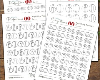 Number 60 Royal Icing Templates | Birthday | Silver Anniversary | Transfer Sheets | Printable | 4 sizes available | .5, .75, 1, and 1.25