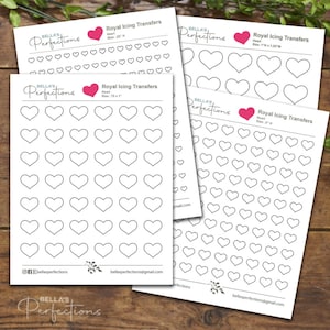 Plantillas clásicas de glaseado real de corazón / Día de San Valentín / Hojas de transferencia / Imprimibles / 4 tamaños disponibles / .25", .5", .75" y 1" de alto