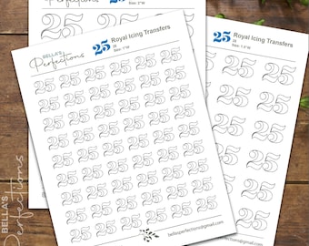 25 Royal Icing Templates | Birthday | Silver Anniversary | Transfer Sheets | Printable | 3 sizes available | 1&quot;, 1.5&quot; and 2&quot;