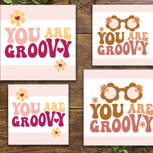 Étiquette Groovy Valentine imprimable | Étiquette cadeau | AFFAIRE 2 pour 1 | 2 tailles 2" et 2,5" | Cartes de biscuits et de sacs-cadeaux | Téléchargement numérique