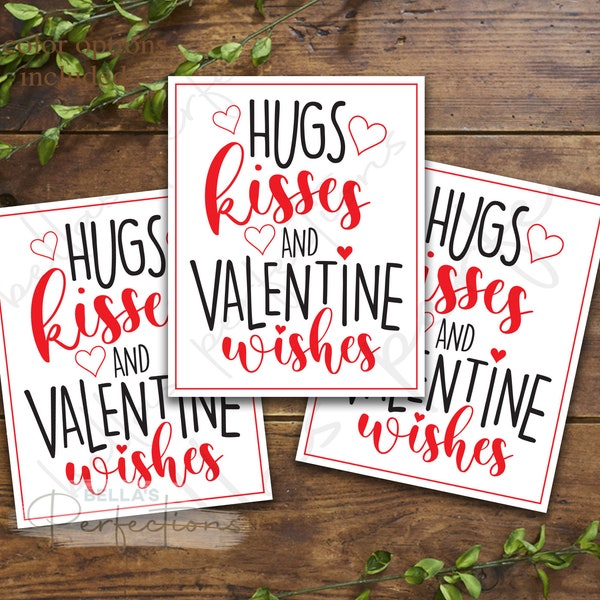 HUGS and Kisses Printable Valentine's Cookie Tag | Hershey Kiss | Gift Tag | 2" x 2.5" | Cookie & Gift Bag Cards | Digital Download