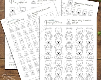Sitting Bear Royal Icing Transfers | Teddy Bear Digital Download | 4 sizes available | .75", 1", 1.25" & 1.5"