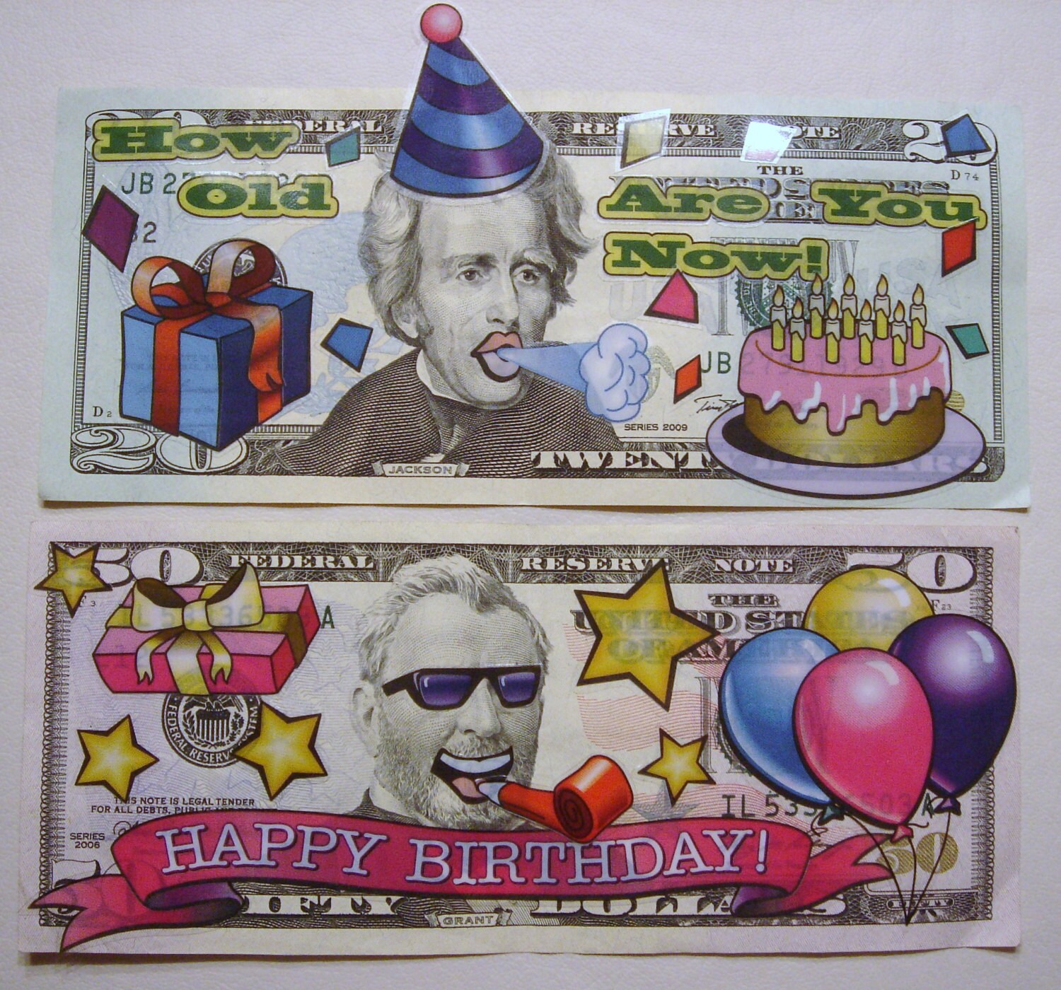 Birthday Funny Money Stickers, Apply Directly on Cash in a Greeting
