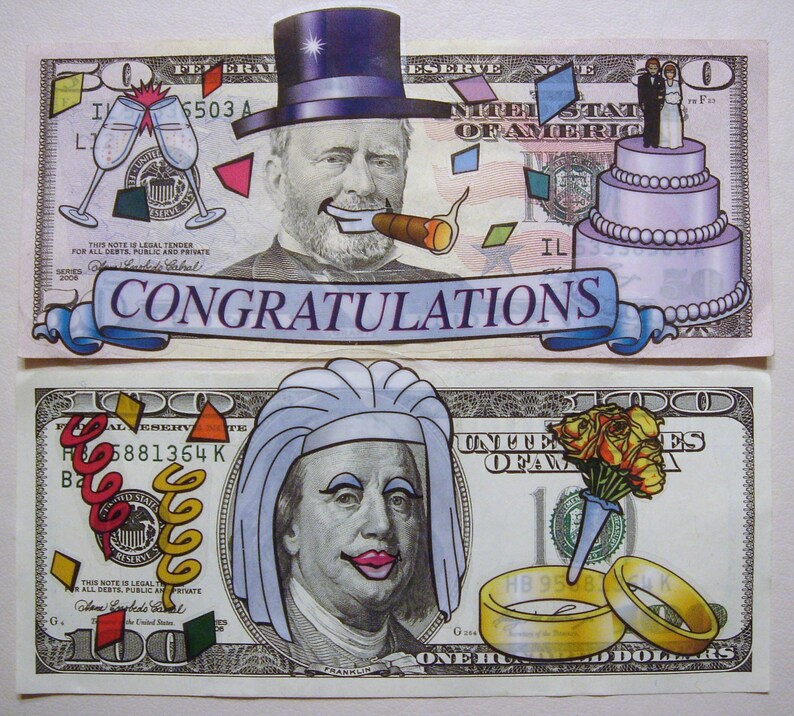 Wedding Funny Money Stickers, Apply Directly on Cash in a Greeting Card