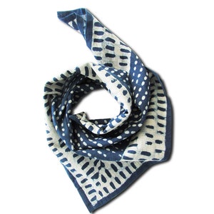 Organic cotton Indigo bandana Festival style Neckerchief Braid scarf Hair scarf Indigo dyed Block printed scarf Naturally dyed INDI766 image 2