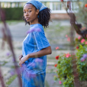 Organic cotton Indigo bandana Festival style Neckerchief Braid scarf Hair scarf Indigo dyed Block printed scarf Naturally dyed INDI766 image 4