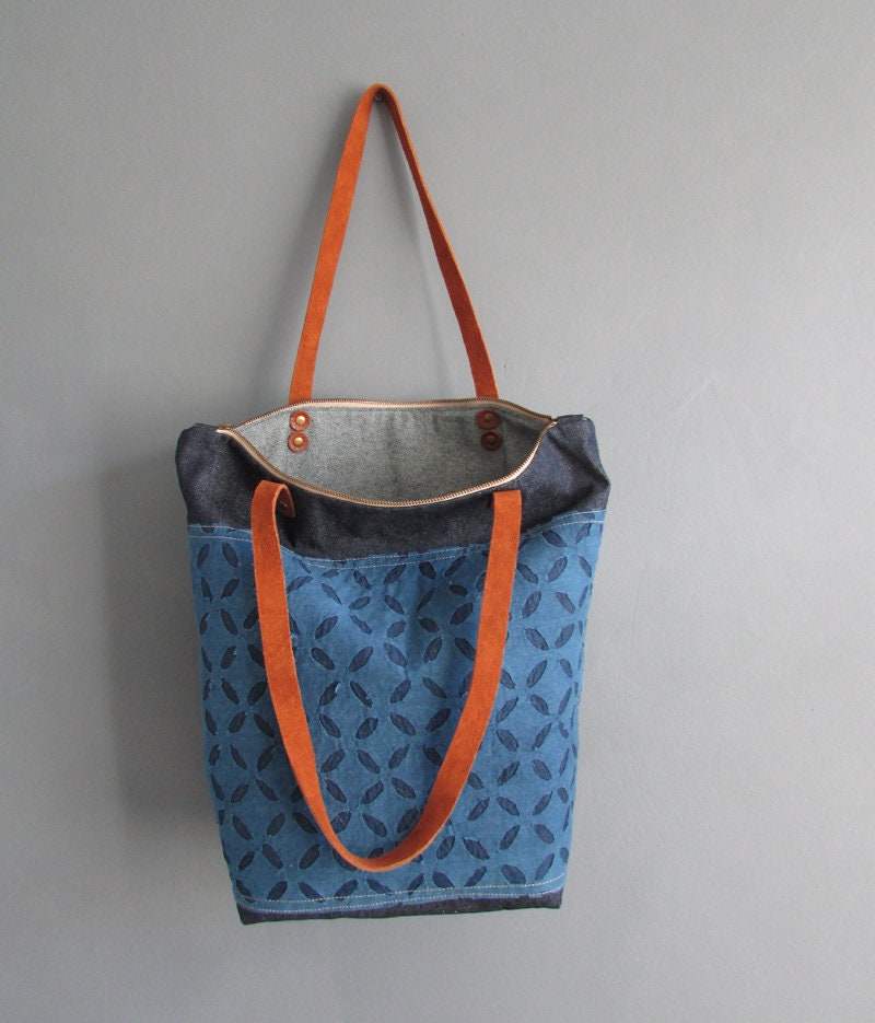 Indian cutwork Denim tote Boho bag Travel bag Hand bag | Etsy