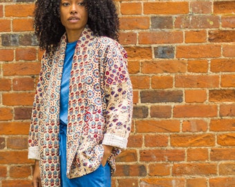 Repurposed kantha quilt kimono jacket Quilted jacket Haori jacket Kantha quilt  Boho jacket Gift for her Printed jacket  INDI 524CCC