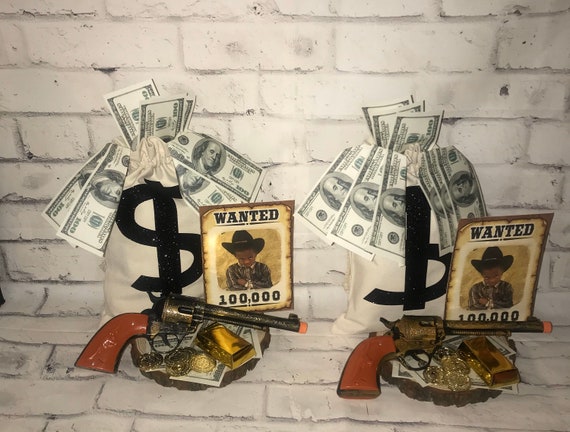 Personalized cowboy centerpiece/favor bags/dessert plates/lollipops/ Hershey bar wrapper Il_570xn