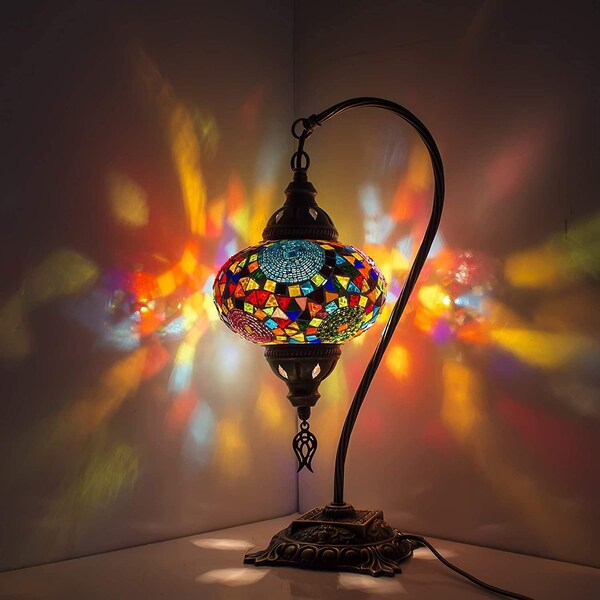 Swan Neck Mosaic Turkish Lamp Moroccan Table Lamp with US/EU/AUS  Plug & Socket Multi-Colors Desk Lamp Warm Night Lamp