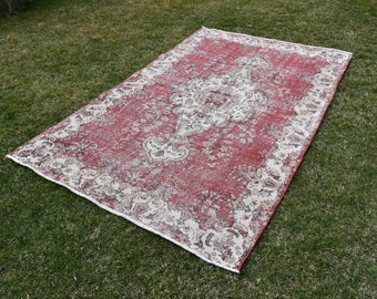 Area Rug, Turkish Red Rug, Living Room Rug, Boho Rug, Vintage Rug, Bedroom Rug, 5x8 ft, Dining Room Rug, Kitchen Rug, Used Rug, Boho Decor