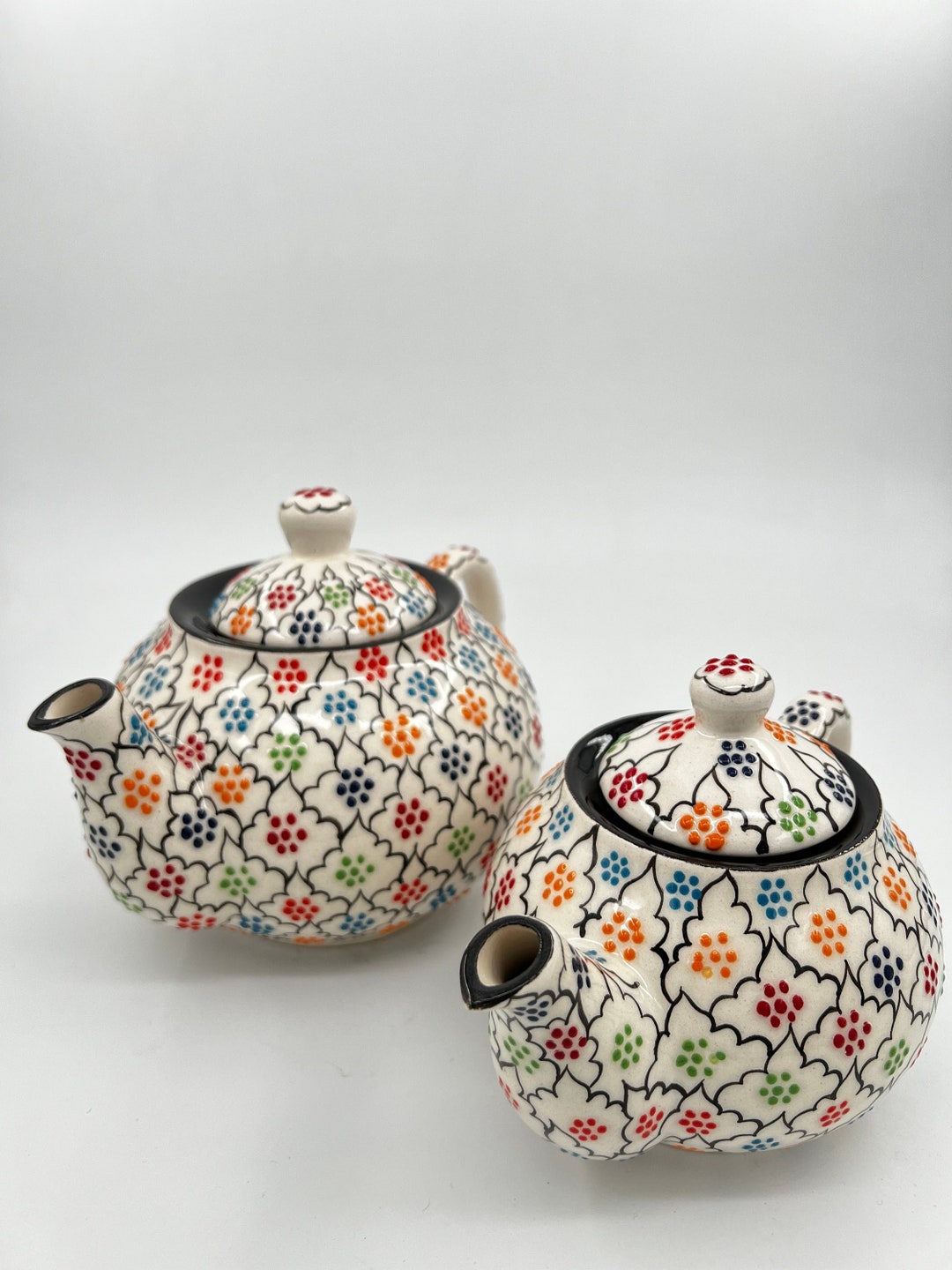 Turkish Teapot Set of 2 With Lids Turkish Ceramic Teaware Evil Etsy
