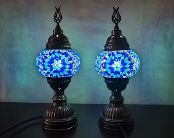 Lámparas de mosaico hechas a mano, conjunto de 2 lámparas turcas, lámparas de mesa de mosaico, lámparas de noche, conjunto de lámparas de decoración, lámpara de noche con enchufe y zócalo de EE. UU./UE/AUS