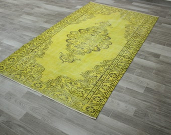 Yellow Rug, Area Rug, Yellow Turkish Rug, Overdye Yellow Rug, Vintage Turkish Rug, Bohemian Rug, 5x9 Rug, Turkish Carpet, Wool Rug, Used Rug