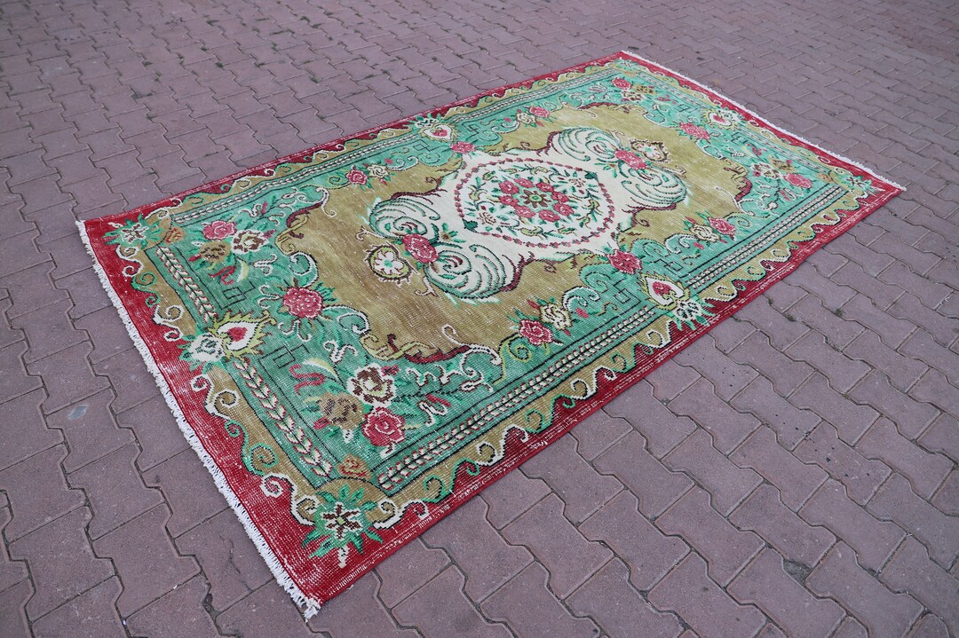 Rose Pattern Rug, 5x9 Ft, Turkish Handmade Rug, Anatolian Rug, Antique