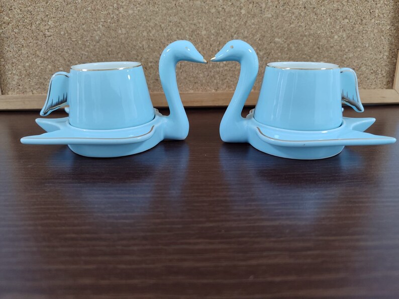 Swan Espresso Mug, Arabic Coffee Set For 2, Swan Mugs, Porcelain Coffee Set, Turkish Coffee Cup Set with Swan Shaped Saucers, Mother's Gifts image 3