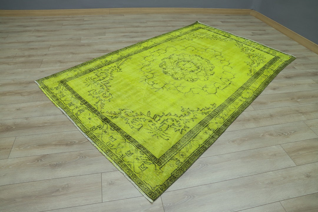 Yellow Vintage Rug 5x9 Ft Turkish Rug Wedding Rug Overdye Etsy