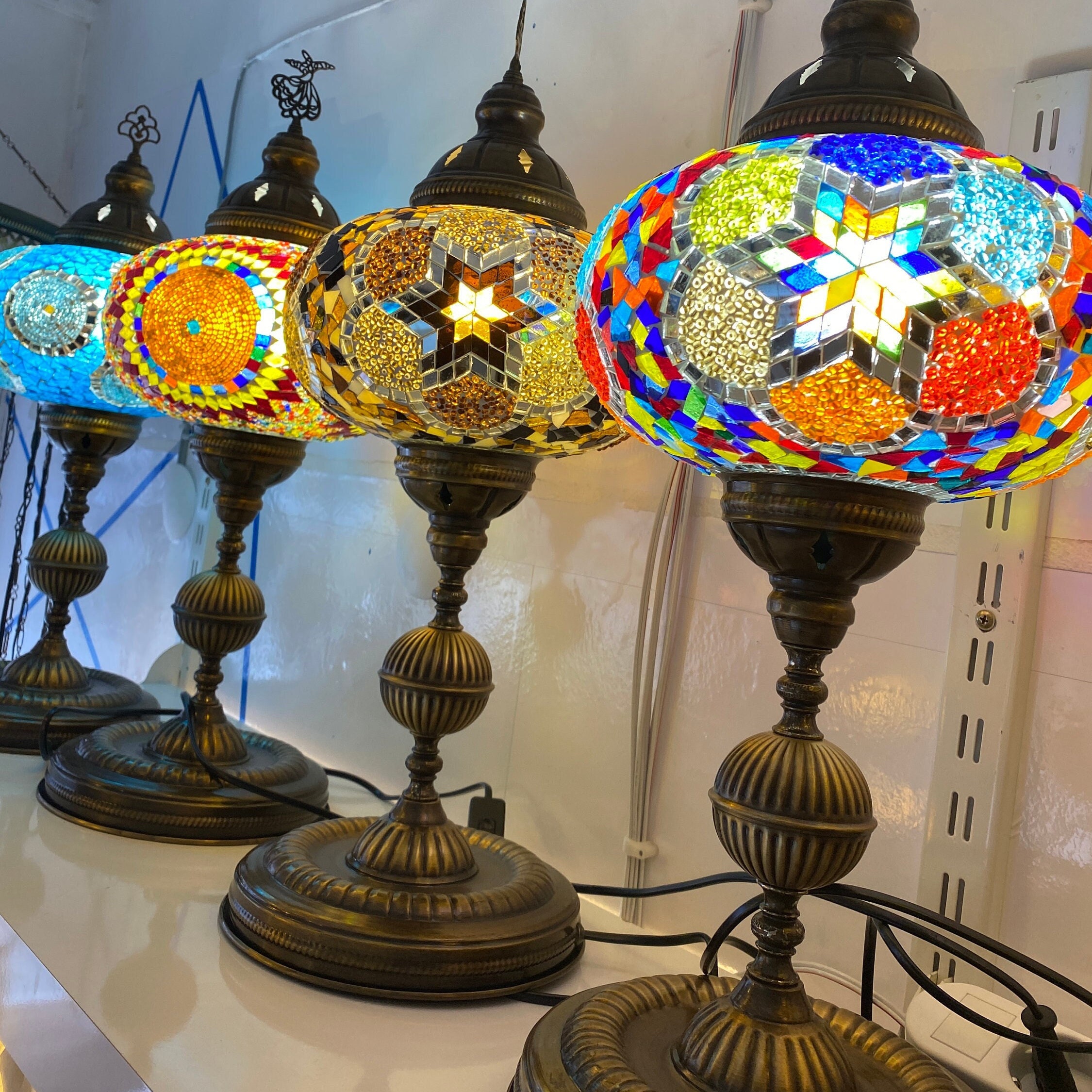 Lámpara de mesa de mosaico grande hecha a mano lámpara de noche turca  mosaico estilo marroquí lámpara de escritorio decorativa multicolor lámpara  de mosaico regalos de inauguración de la casa 