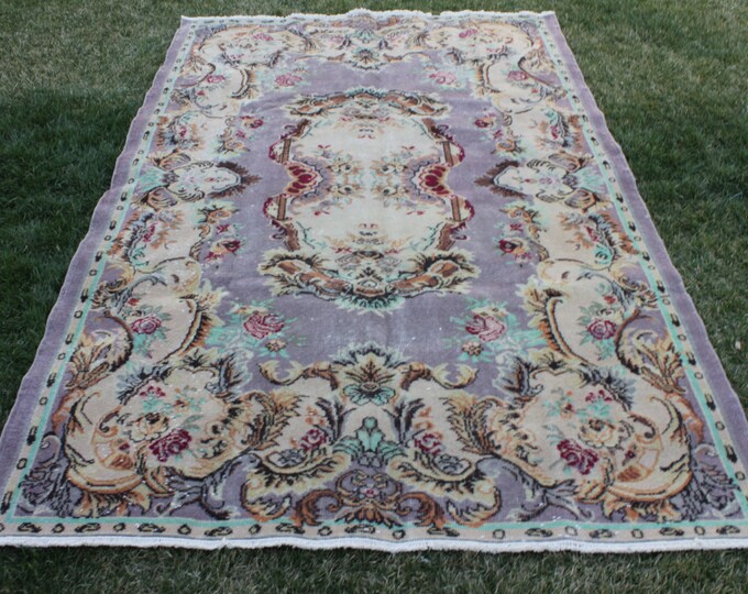 Purple Oriental Rug, Turkish Rug, Handmade Rug, Vintage Rug, 6x9 Ft