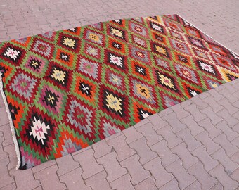 6x 10 ft Large Handmade Used Wool Kilim, Turkish Kilim,Anatolia Kilim,Living Room Kilim,Office Kilim,Bedroom Kilim,Hand Knotted Kilim