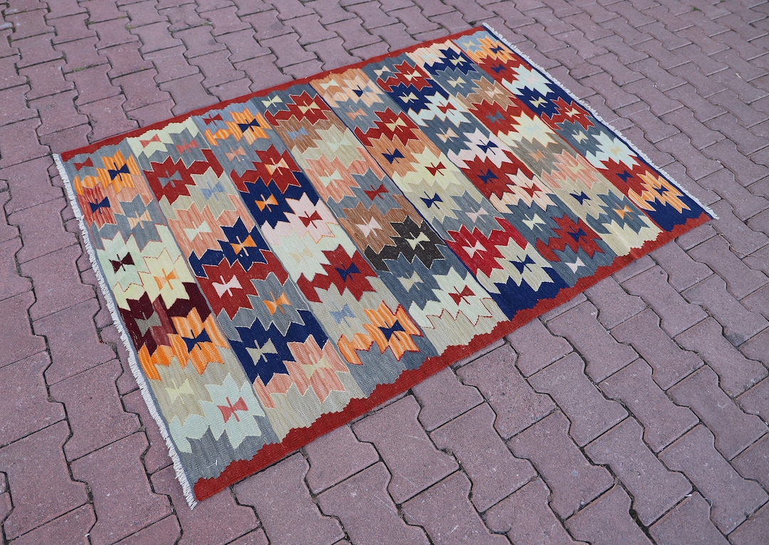 Colorful Kilim,4x6ft Rug,handmade Rug,livingroom Rug,tribal Kilim ...