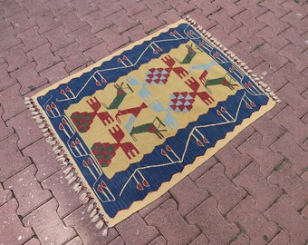 Kilim de lujo, 3x4 pies, Kilim antiguo hecho a mano, Kilim vintage, Kilim turco, alfombra de decoración del hogar, Kilim de regalo, Kilim de lana natural, Kilim rústico