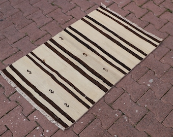 Beige Kilim,Striped Kilim,Turkish Rug,Small Kilim,Doormat,Gift Rug,Handmade Kilim,Wool Kilim,Used Rug,Kitchen Rug,Office Rug,Entryway Kilim