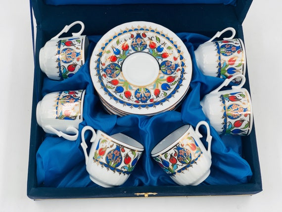 Porcelain Coffee Cup Set for 6, Arabic Coffee Set, Colorful Espresso Cup, and  Saucers Set, Turkish Coffee Cup Set, Multi Colors Espresso Set 