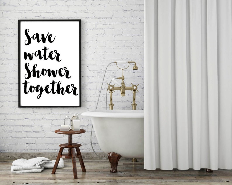 Save Water Shower Together Bathroom Print Digital Printable Etsy