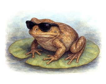 Kikker op een lelieblad aquarel print voor boskwekerij, instant digitale download, decor schattige bosdieren, baby bos dierenprints