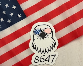 Patriotic Eagle “8647” Sticker – Anti-Trump Vinyl Decal with USA Flag Sunglasses