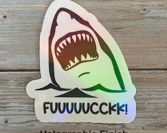 Funny Shark Sticker – “FUUUUCCKK!”  Vinyl Sticker | Ocean Animal Meme Sticker | Laptop Decal | Adult Humor Gift