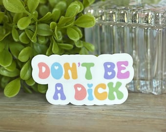 Don’t Be a Dick Sticker – Funny Rainbow Reminder Sticker, Sassy Waterproof Vinyl Decal, Bold Kindness Quote Sticker for Laptop, Water Bottle