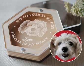 Pet memorial photo box, fur keepsake box in memory of dog, cat remembrance gift, rainbow bridge dog glass