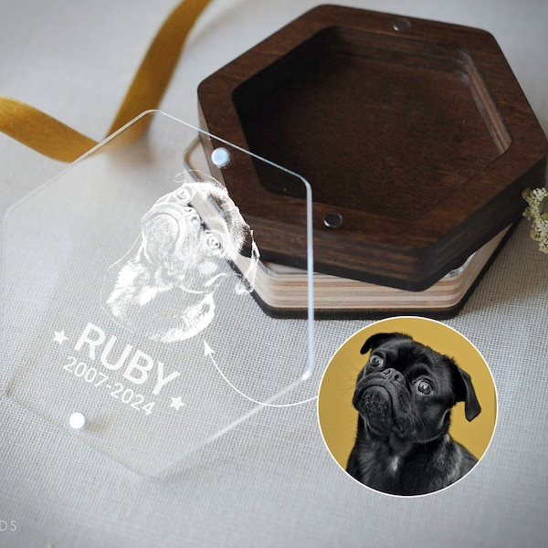 Pet Hair Memorial Box with Portrait Engraving, Pet Fur Keepsake, Personalized Dog Portrait Gift, Dog Cat Memorial Gift, Pet Loss Gift