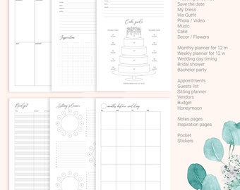 Wedding Planner Refills pages A5 and A6 Wedding Planner Inserts A5 and A6