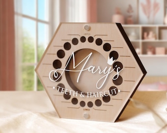Personalized Baby Tooth Storage Box Wooden Baby Teeth Box, Tooth Fairy Keepsake, First Curl Memory Box, 1st Birthday Gift