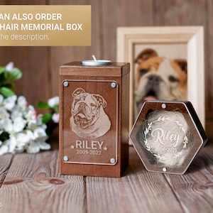 Personalized pet urn made of wood with a photo, designed for cat, dog, or bunny ashes. Custom cremation urn for a meaningful pet memorial.