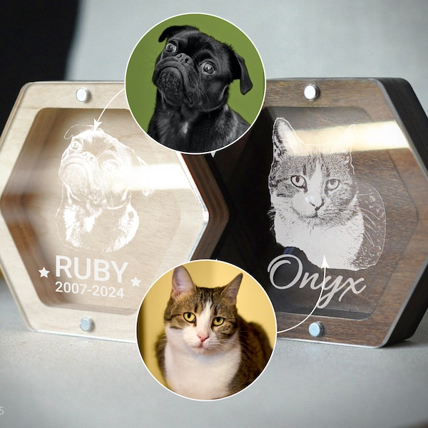 Pet Fur Keepsake with Portrait Engraving, Pet Hair Memorial Box, Pet Loss Gift, Cat Dog Memorial Gift