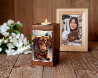 Wooden Pet Urn with Photo and Memorial Candle Holder – Small Pet Urns for Dog & Cat - Pet Loss Warming Gift, Candle Holder Urn