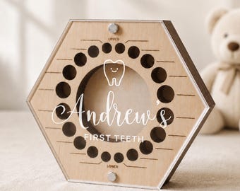 Baby Teeth Storage Box, Engraved Wooden Tooth Fairy Gift, Personalized First Tooth Keepsake, First Curl Memory Box