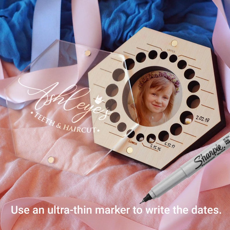 Custom tooth keepsake box—perfect baby shower gift for a girl, designed to store first haircut memories and baby teeth. Personalized keepsake gift.