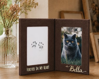 Cat Double Picture Frame Personaloized Memorial Gift, Custom Dog Multi Photo Frame 4x6, 5x7